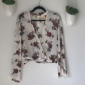 NET surplice floral top bell sleeves